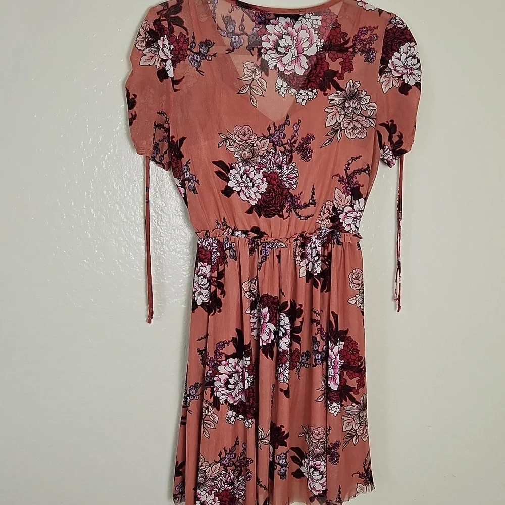 Blue Rain Floral Mini Dress in Coral and Purple
